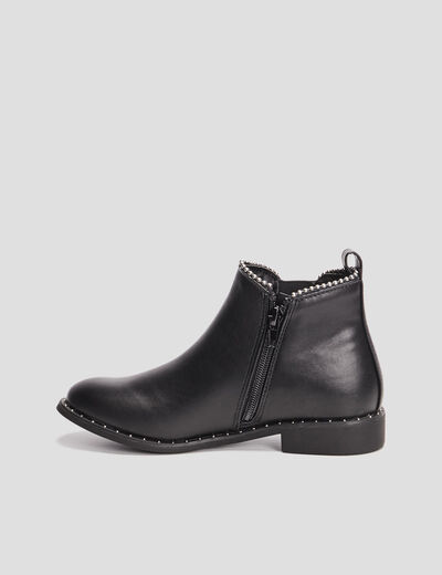 Bottines zippées plates à clous noir fille