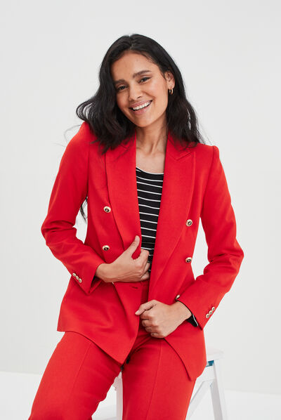 Veste blazer double boutonnage rouge femme