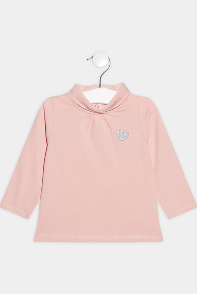 T-shirt avec col roulé rose clair bébé fille