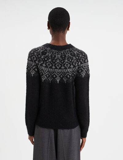 Pull jacquard col rond manches longues noir femme