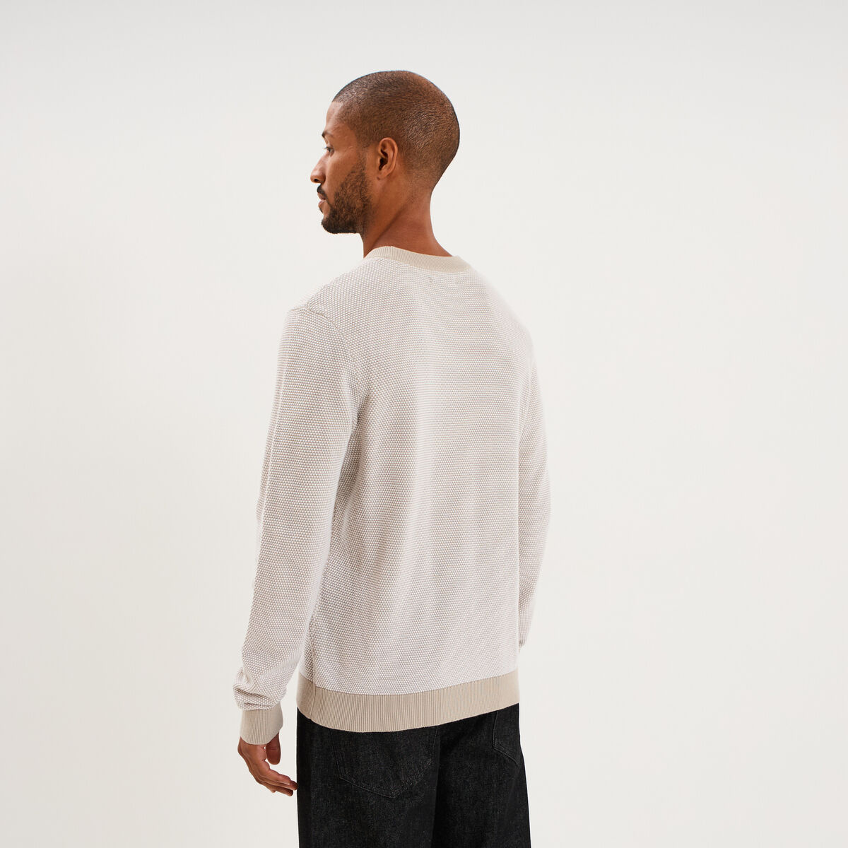 Pull col rond manches longues gris clair homme