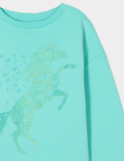 Sweat col rond manches longues bleu turquoise fille