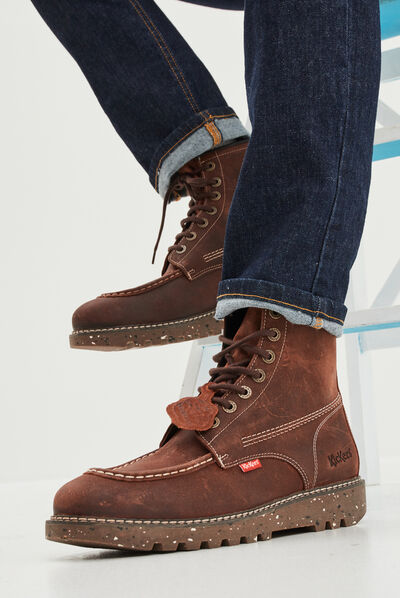 Bottines crantées en cuir Kickers Para orange clair homme
