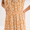 Robe longue cr&eacute;pon col tunisien jaune ocre femme