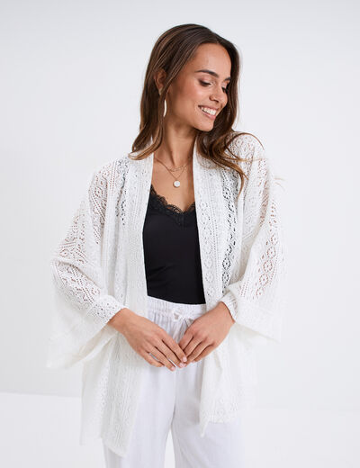 Veste ample esprit kimono dentelle blanc femme