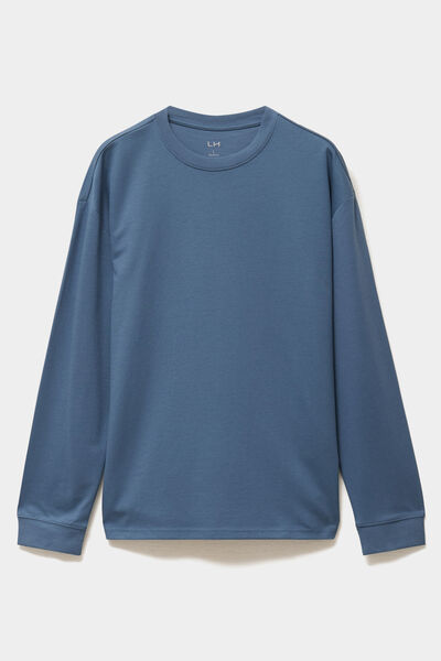T-shirt col rond manches longues bleu gris homme