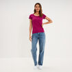 T-shirt coton col rond manches courtes prune femme