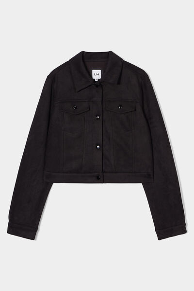 Veste suédine ajustée boutonnée noir femme