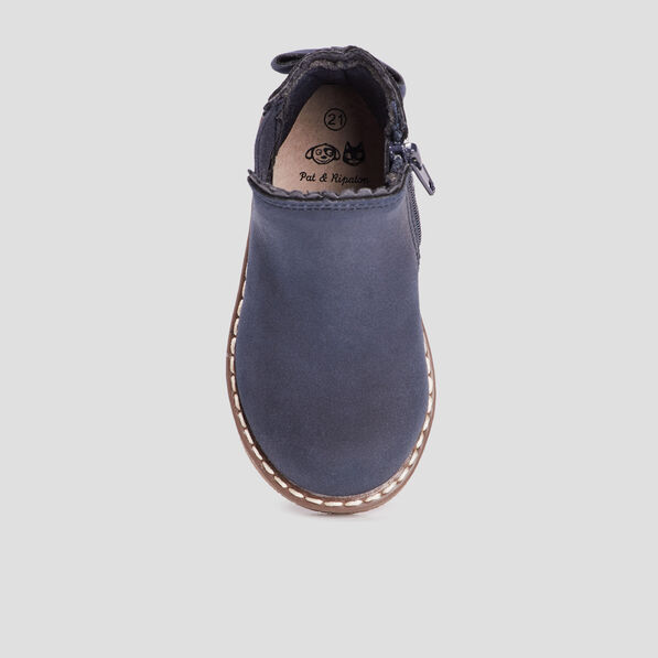 Bottines zippées avec noeud bleu bébé fille