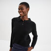 Pull col polo manches longues noir femme