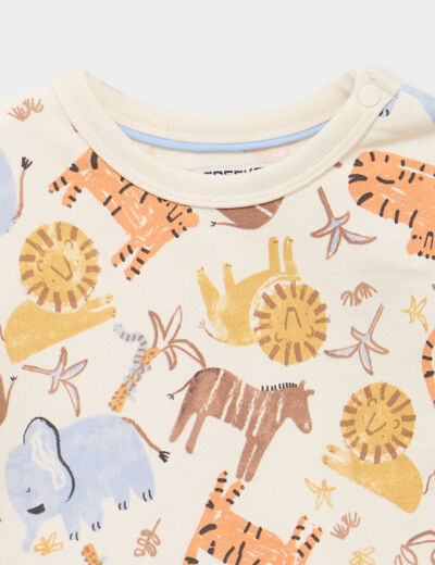 Sweat molleton col rond &eacute;paule boutonn&eacute;e ecru b&eacute;b&eacute; gar&ccedil;on