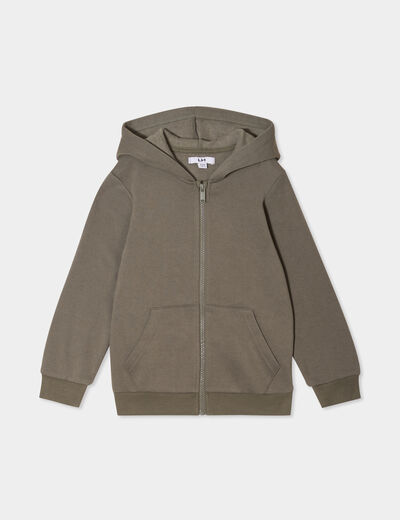 Sweat zippé à capuche et poches vert kaki garçon
