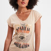 T-shirt coton col en V manches courtes beige femme