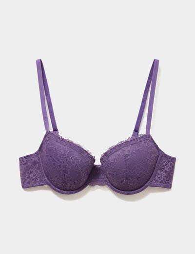 Soutien-gorge corbeille padd&eacute; dentelle mauve femme
