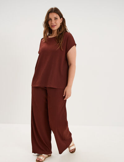 T-shirt manches courtes gaze de coton bordeaux femme grande taille