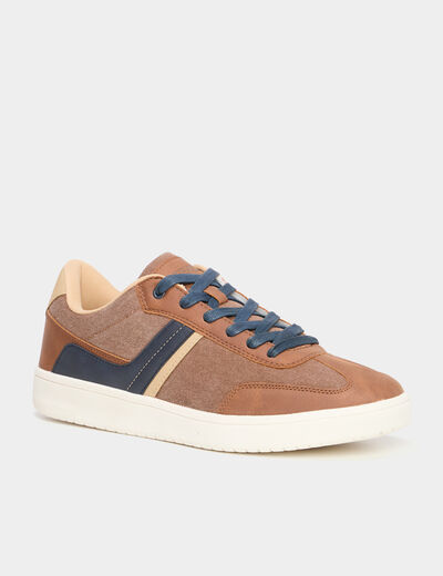 Tennis basses &agrave; lacets marron clair homme