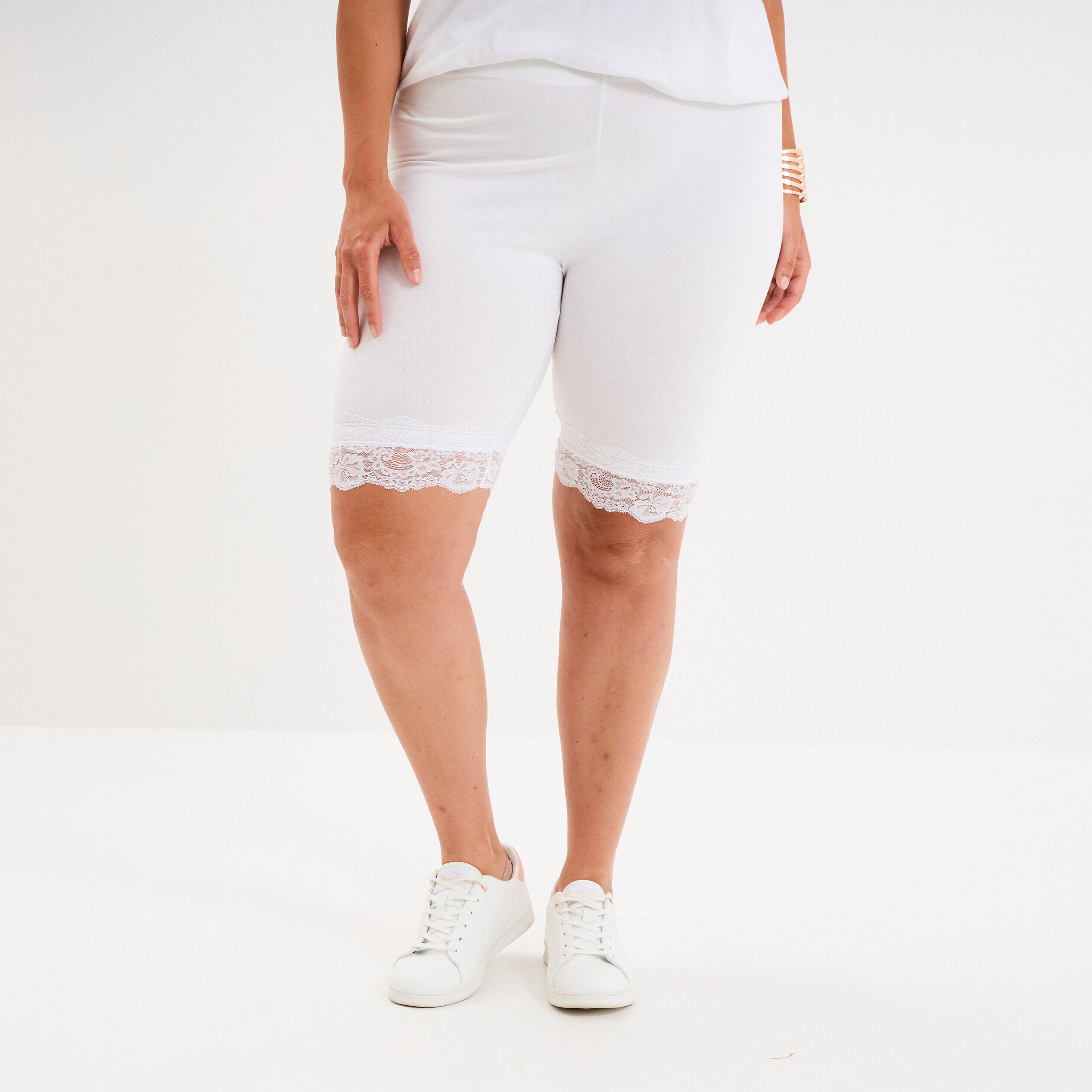 Legging court cycliste à dentelle blanc femme grande taille MODAVISTA