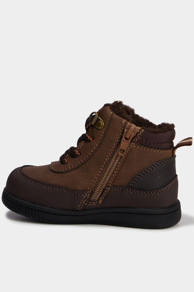 Bottines montantes fourr&eacute;es zipp&eacute;es marron b&eacute;b&eacute; gar&ccedil;on