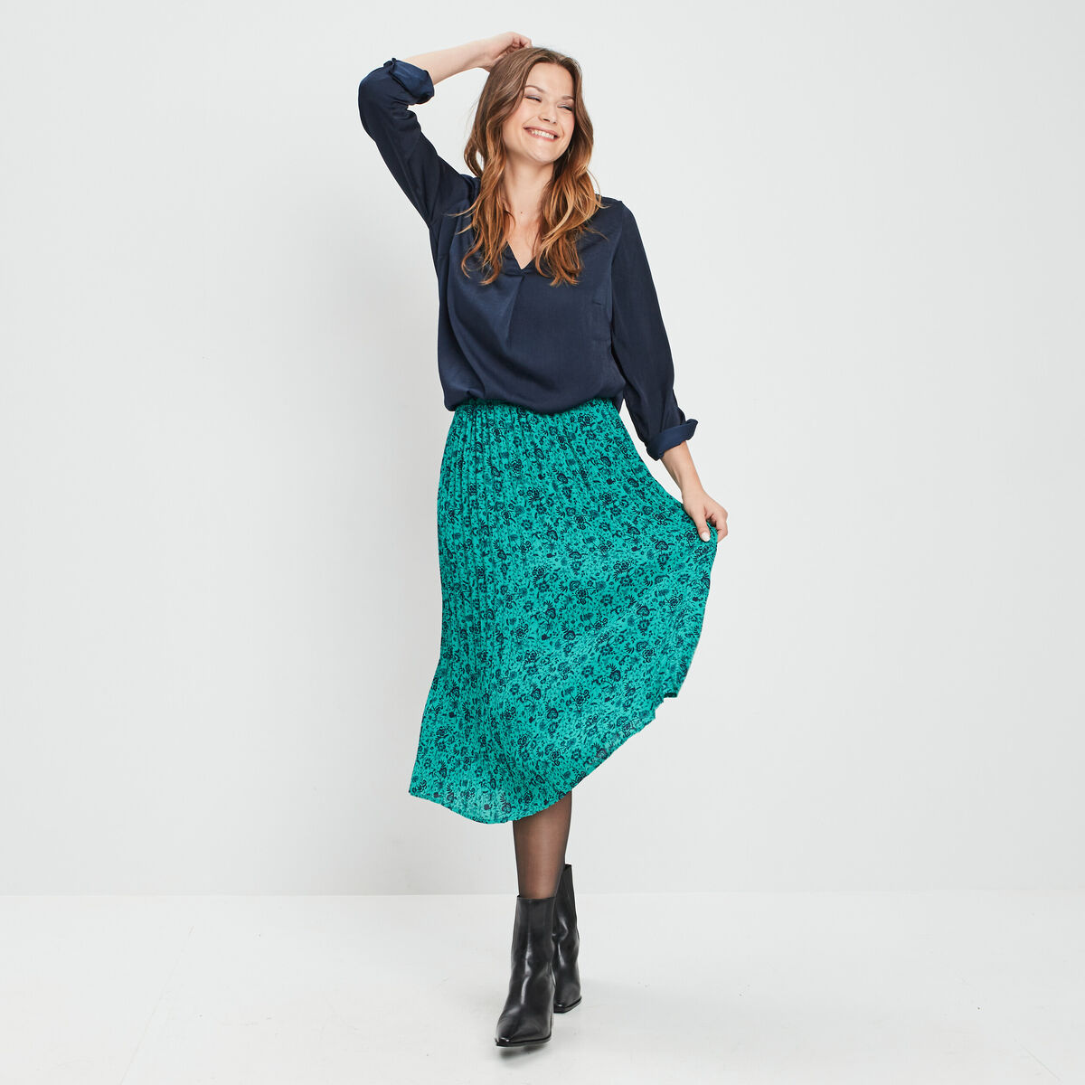 Blouse à revers manches 3/4 bleu marine femme