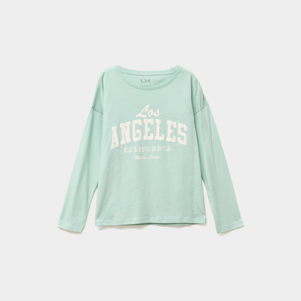 T-shirt col rond manches longues coton vert pastel fille