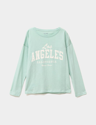 T-shirt col rond manches longues coton vert pastel fille