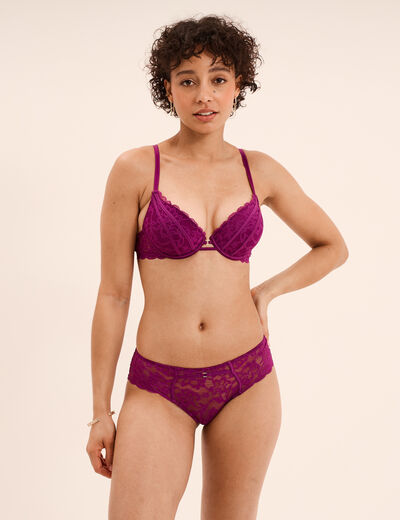 Soutien-gorge maxi push up dentelle violet fonc&eacute; femme
