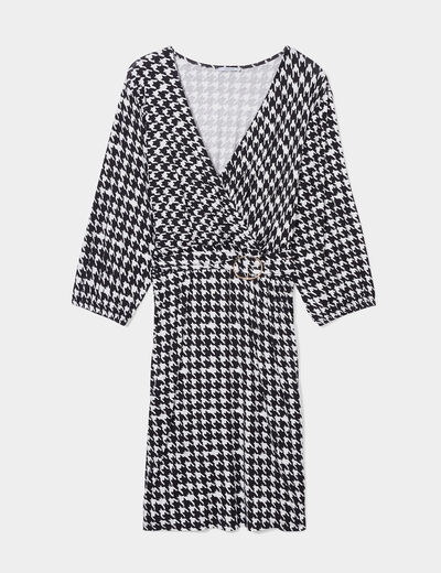 Robe patineuse col cache-coeur Modavista ecru femme grande taille