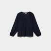 Blouse ajour&eacute;e manches 3/4 col tunisien bleu fonc&eacute; femme grande taille