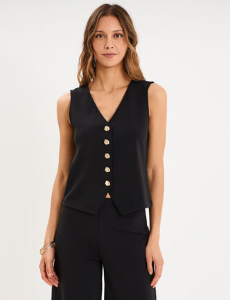 Gilet sans manches ajust&eacute; col en V noir femme