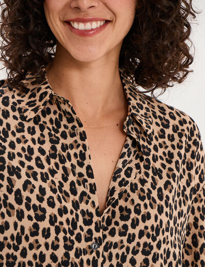 Chemise fluide manches longues beige clair femme