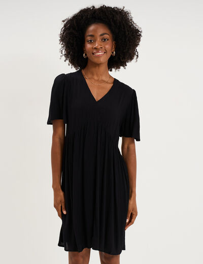 Robe fluide genou col en V noir femme