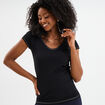 T-shirt col V ajusté manches courtes noir femme