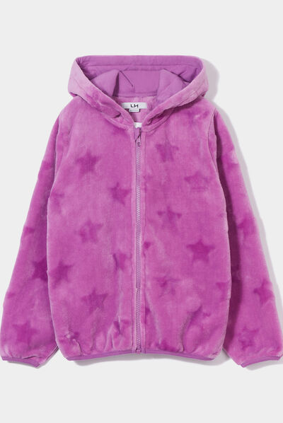 Sweat pilou zippé à capuche mauve fille