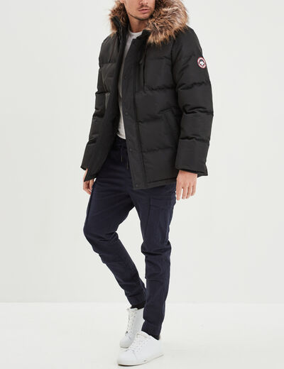 Parka capuche fausse fourrure amovible noir homme