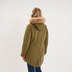 Parka cintr&eacute;e capuche fausse fourrure vert kaki femme