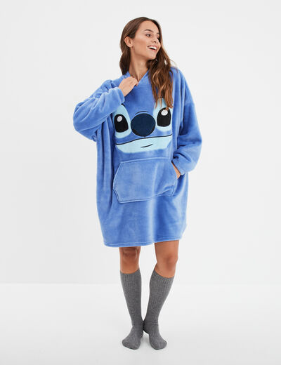 Poncho plaid &agrave; capuche Stitch bleu femme