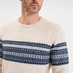 Pull jacquard col rond manches longues beige homme