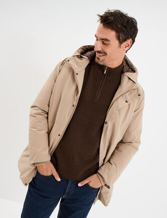 Parka mi-longue &agrave; capuche taupe homme