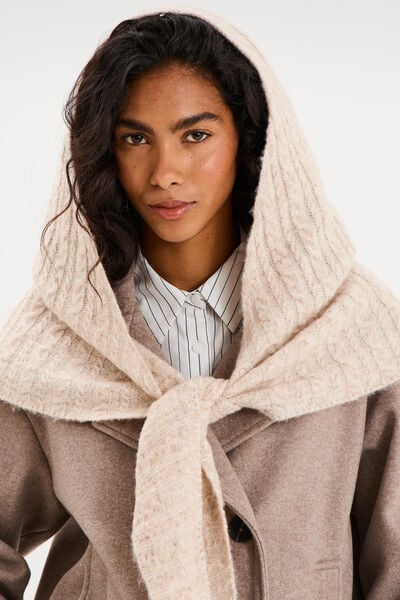 Cagoule avec &eacute;charpe int&eacute;gr&eacute;e beige femme