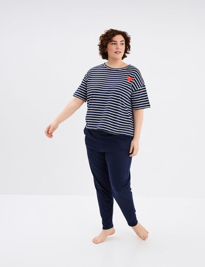 Ensemble pyjama pantalon coton bleu marine femme grande taille
