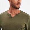 T-shirt col tunisien manches longues vert kaki homme