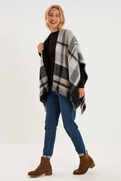 Poncho &agrave; franges gris femme