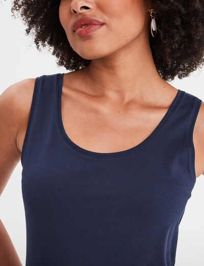 Débardeur bretelles larges coton bleu marine femme
