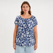 T-shirt gaufr&eacute; avec manches &agrave; noeuds bleu marine femme grande taille