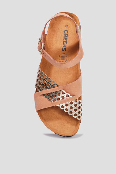 Sandales brides croisées en cuir Creeks marron femme