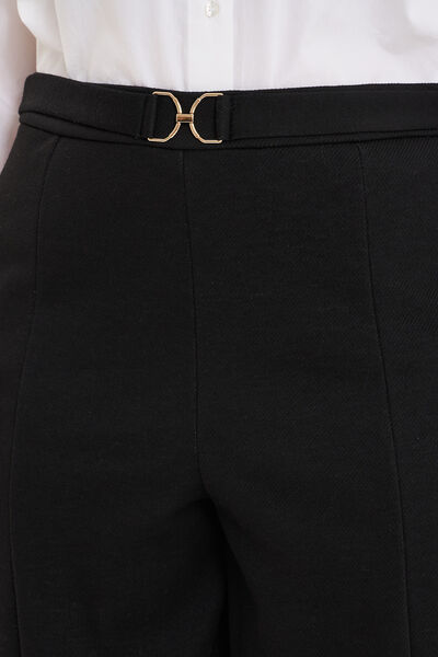 Pantalon city taille haute large boucle noir femme grande taille
