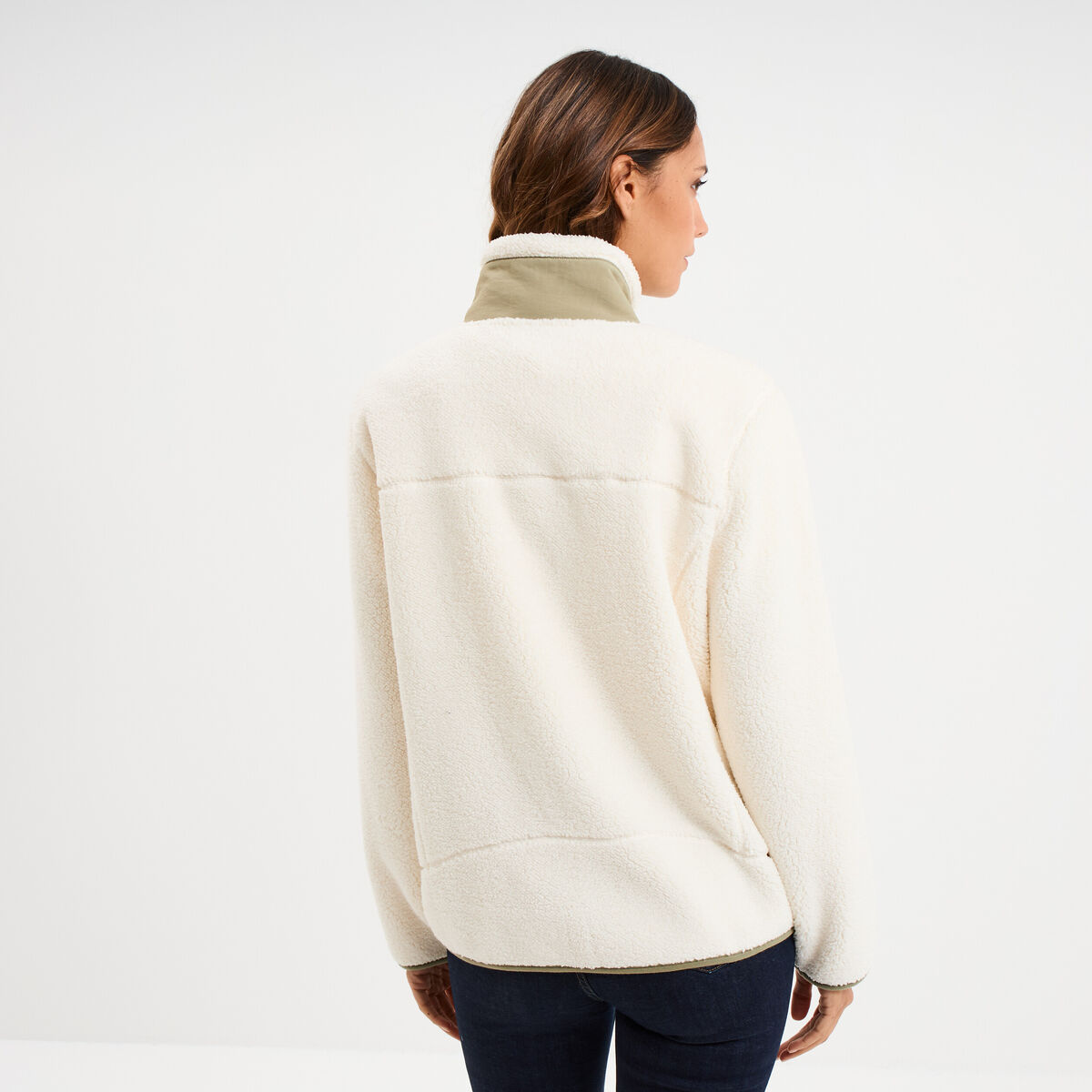 Veste zipp&eacute;e effet sherpa 3 poches blanc femme