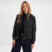 Blouson d&eacute;perlant col teddy noir femme