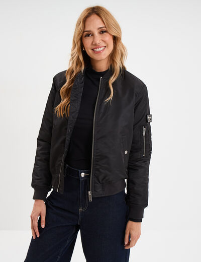 Blouson déperlant col teddy noir femme