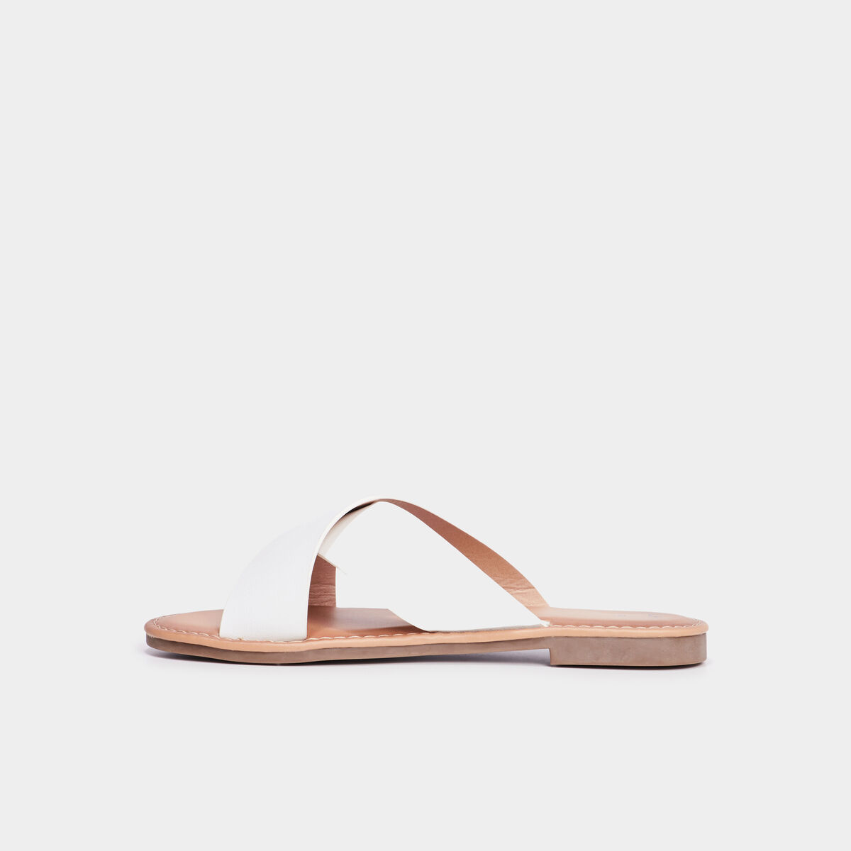 Mules brides larges crois&eacute;es blanc femme